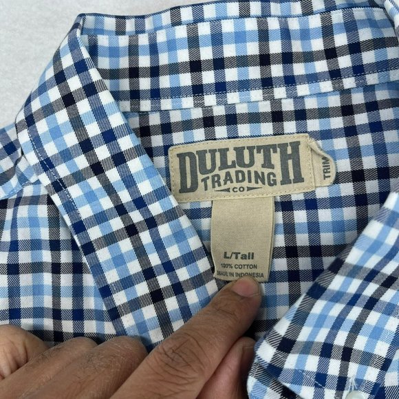 Duluth Trading Button Down Shirt Large Tall LT  Men's Trim Fit Long Sleeve Plaid - Picture 3 of 10